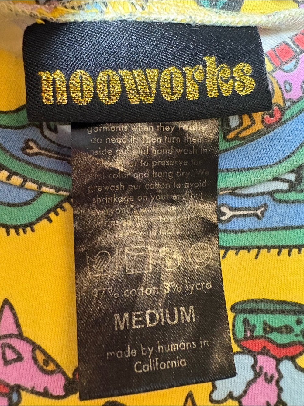NOOWORKS Dahlia Dress In Dog Party Print SZ M Cotton Stretch Pockets Midi USA - Picture 10 of 10